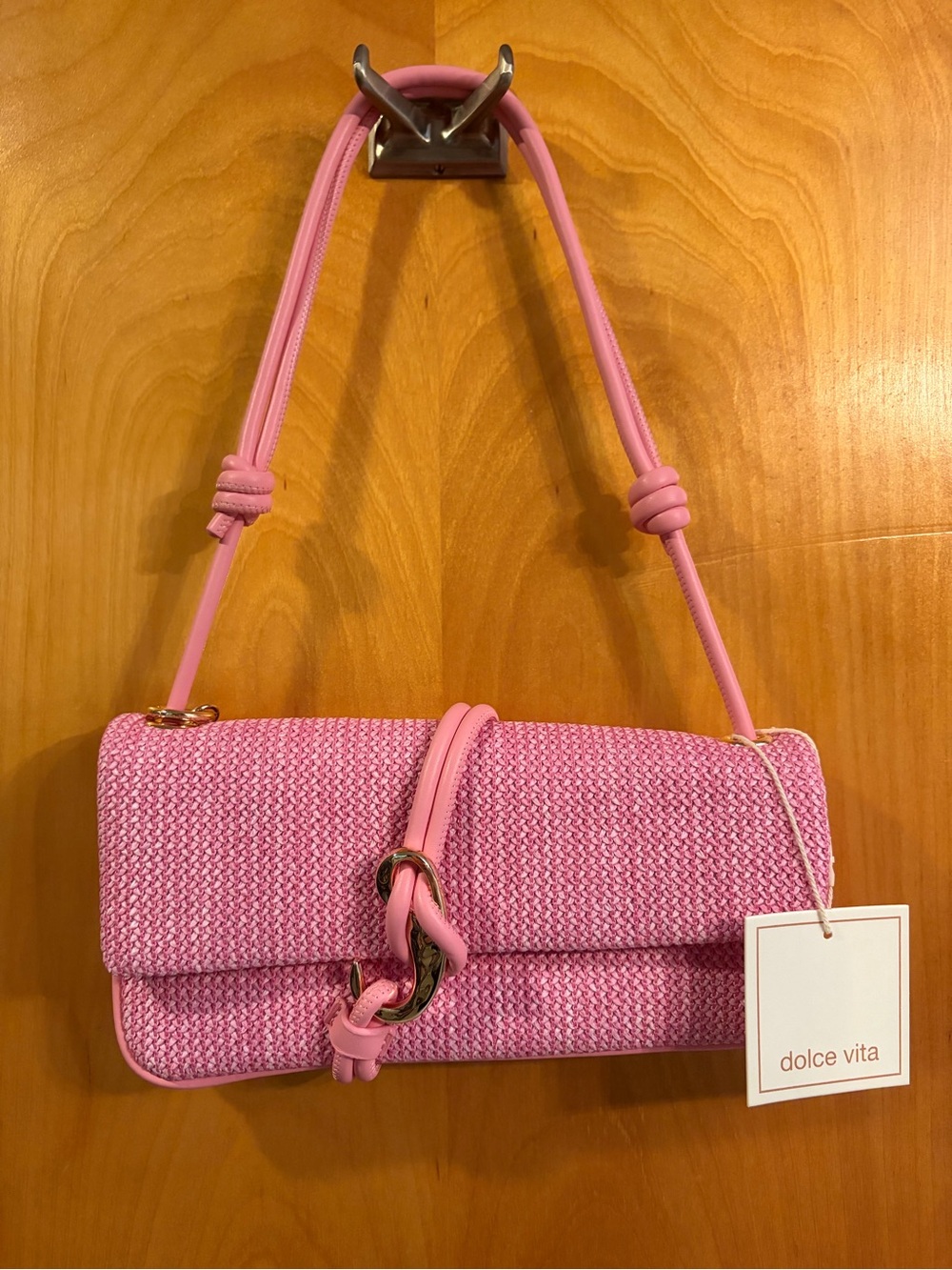 NWT Dolce Vita Pink Alice bag Straw/Raffia Shoulder Bag